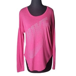 Nike dri fit drop shoulder scoop neck pink white polka dot top size S